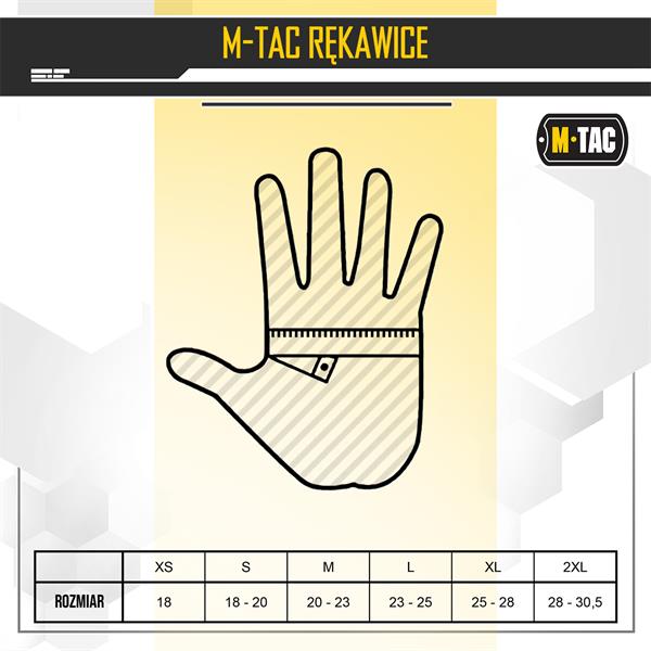 Tabela rozmiarów rękawice M-Tac 