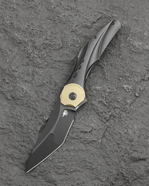 Bestech Excentric Knife Black Titanium, Black Stonewashed M390 by Kombou and TNT Knives (BT2412B)