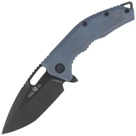 Heretic Medusa Manual T/E Antique Blue Titanium, Black DLC MagnaCut Knife by Tony Marfione Jr. (H009-6A-TIBLU)