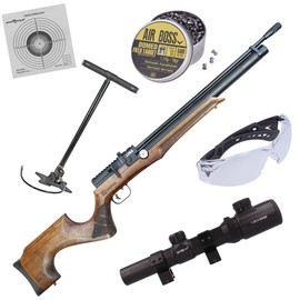 Reximex Lyra RG 5.5 mm PCP Air Rifle with Regulator Set: Pump, Scope, Safety Glasses, Pellets, Shooting Targets