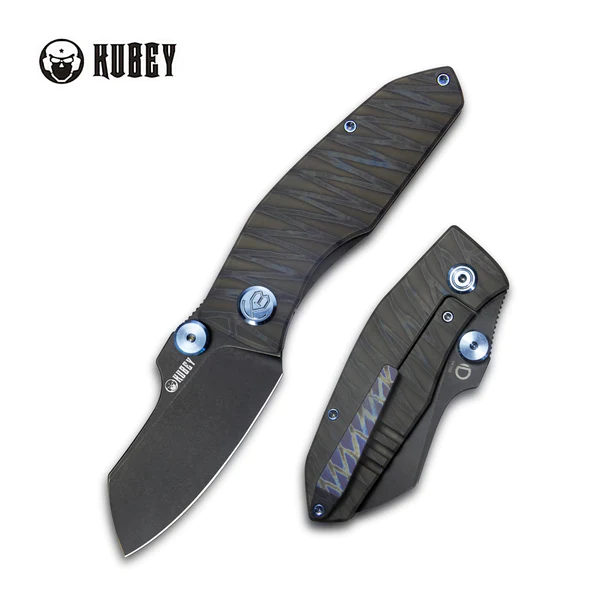 Kubey Knife Monsterdog Flame Titanium, Black Stonewashed M390 by Dmitry Osarenko (KB285E)