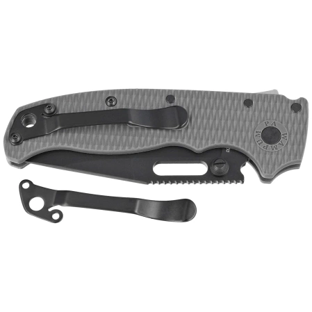 Demko AD20.5 Clip Point Knife Grey Grivory, Black DLC D2 by Andrew Demko (205-D2-CP-DLC)
