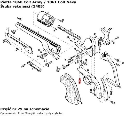 Śruba rękojeści 1836 Colt Paterson, 1851 Colt Navy, 1860 Colt Army, 1858 Remington (3405)