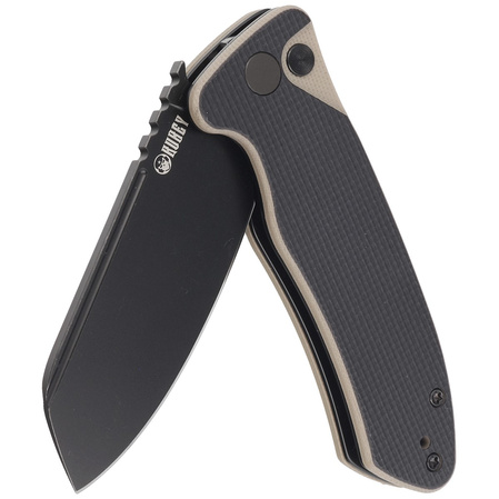 Kubey Creon Knife Black/Tan G10, Blackwashed AUS-10 (KU336F)