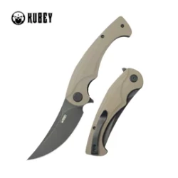 Kubey Scimitar KU173N Knife Tan G10, Blackwashed 14C28N