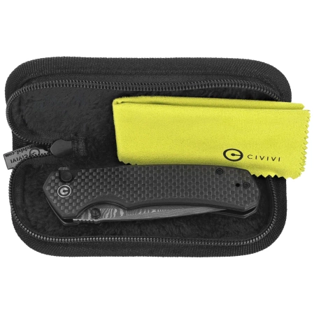 Civivi Brazen Button Lock Knife Twill Carbon Fiber Overlay on Black G10, Damascus (C19059C-DS1)