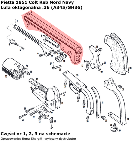 Barrel .36 for Pietta 1851 Colt REB Nord Navy Sheriff (A345/SH36)