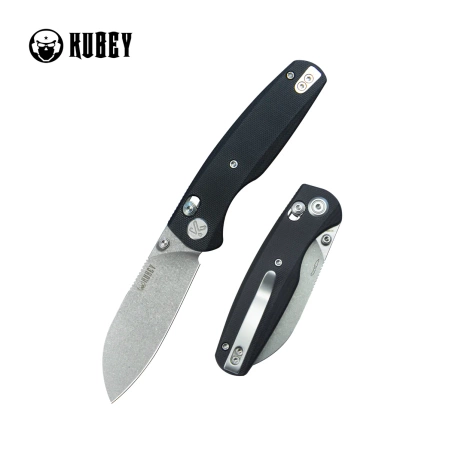 Kubey Breeze Knife Black G10, Stonewashed 14C28N by Caleb Waldman (KU288A)
