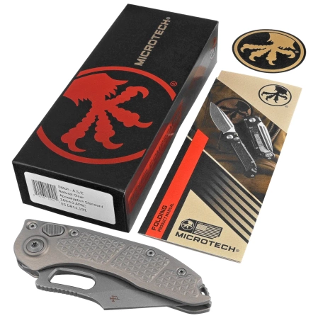 Microtech Stitch-A S/E Automatic Knife Natural Clear Aluminum, Apocalyptic M390 by Borka Blades and Tony Marfione (169-10APNC)