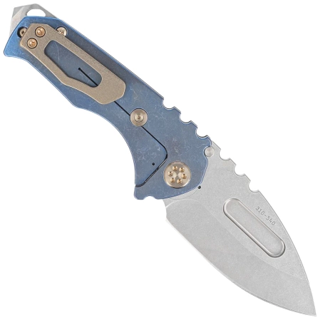 Medford Praetorian Genesis T DP Brushed/Acid Etching/Flamed Blue Titanium, Bronze HW/Clip, Tumbled S45VN by Greg Medford (MK0294TD-03A2-T1C1-BN)