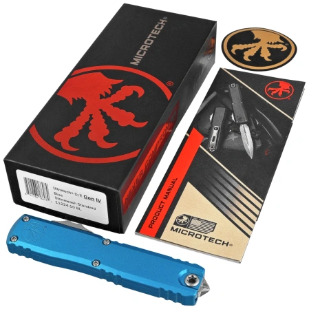 Nóż automatyczny OTF Microtech Ultratech Gen IV D/E Blue Aluminium, Stonewashed M390MK by Tony Marfione (11224-10BL)