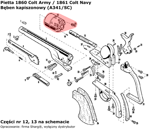 Bęben kapiszonowy Pietta Colt 1851 Reb Nord Navy, 1860 Army, 1861 Navy, 1862 Pocket Police .44 Fluted (A341/SC)
