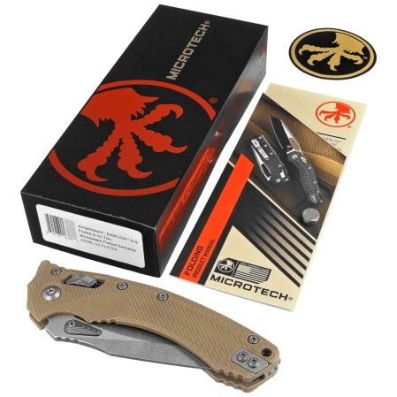 Microtech Amphibian Ram-Lok S/E Knife Fluted Tan G-10, Stonewashed P/S M390MK by Tony Marfione (137RL-11FLGTTA)