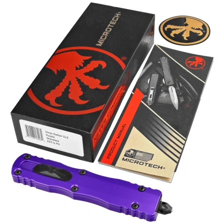 Nóż automatyczny OTF Microtech Dirac Delta D/E Purple Aluminium, Black M390 by Tony Marfione (227-1PU)