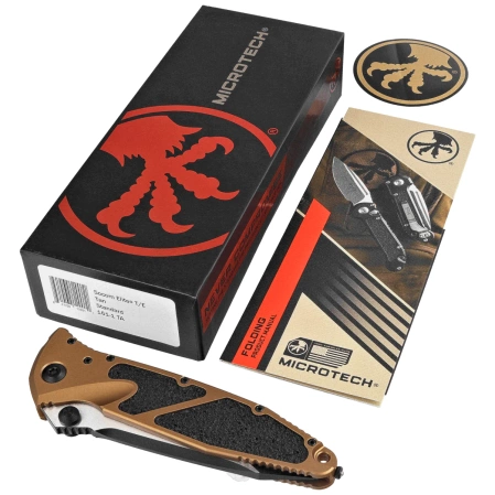 Microtech Socom Elite T/E-M Knife Tan Aluminum, Black M390MK by Tony Marfione (161-1TA)