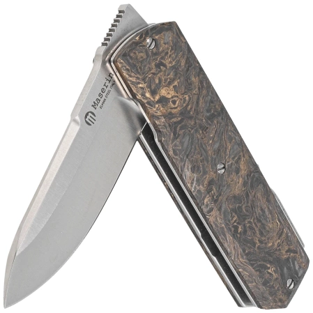 Maserin 410 Silver Black/Gold FatCarbon, Satin Elmax by Bruno Bruna Knife (410/G)