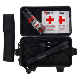 4-in-1 Defense Set – Sharg NATO Defence Pepper Spray, Two Wipes, Stun Gun, Case