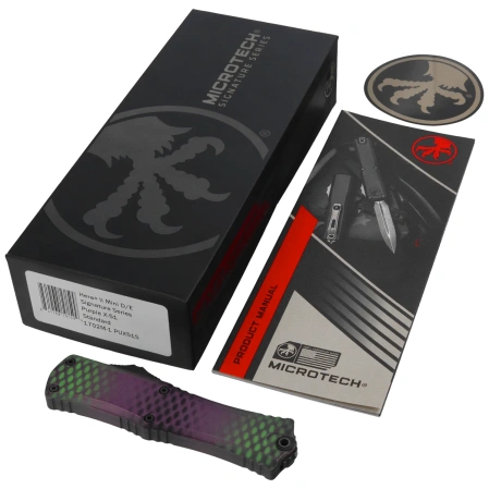 Nóż automatyczny OTF Microtech Hera II Mini D/E Alien Purple X-51 Aluminium, Black M390MK by Tony Marfione (1702M-1PUX51S)