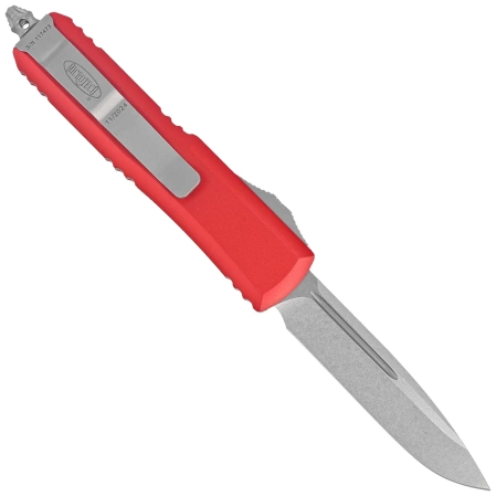 Microtech UTX-85 S/E Red Aluminum, Stonewashed M390 OTF Knife (231-10RD)