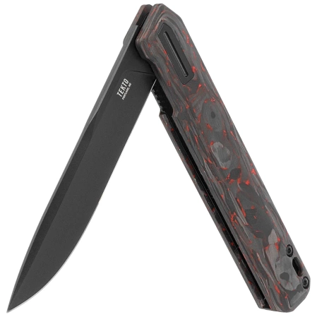 Tekto F2 Bravo Knife Black/Red Forged Ember Carbon, Black HW/Clip, Black D2