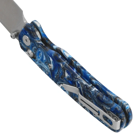 Bestechman Cicada's Wing Knife Blue Resin, Satin 10Cr15MoV (BMK06Q)