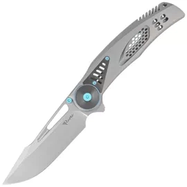 Reate GTR Knife Bead Blasted Titanium/Zirconium Inlay, HW Ti-Blue Clip, Hand Satin M390
