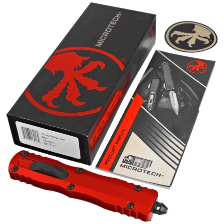 Nóż automatyczny OTF Microtech Dirac Delta D/E Red Aluminium, Black M390 by Tony Marfione (227-1RD)