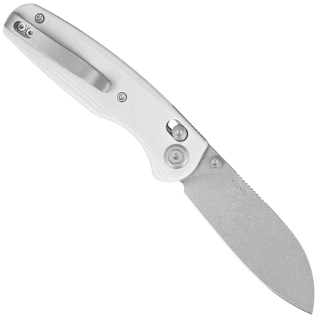 Kubey Breeze Knife White G10, Stonewashed 14C28N by Caleb Waltman (KU288E)