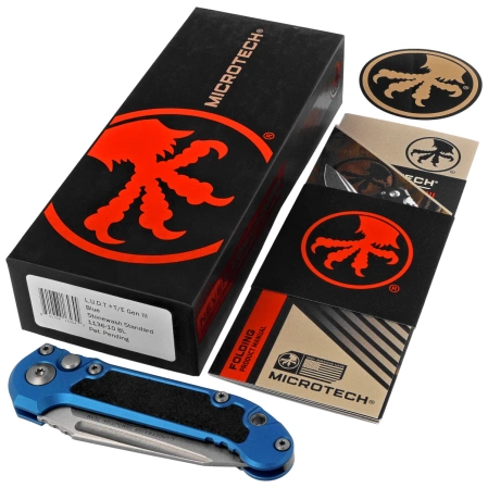 Microtech LUDT Gen III T/E Automatic Knife Blue Aluminum, Stonewashed M390MK by Tony Marfione (1136-10BL)