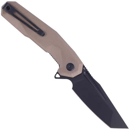 Kubey Carve Nest Knife Tan G10, Blackwashed D2 (KB237C)