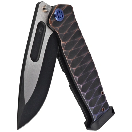 Medford USMC FF Knife Black/Blue-Violet ''Diamond Head'' Titanium, BLue HW, Brsh/Blue Clip, Black DLC/Satin S90V by Greg Medford (MK2044TQ-01TM-TFCP-PP)