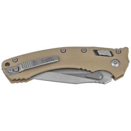 Microtech Amphibian Ram-Lok S/E Knife Fluted Tan G-10, Stonewashed P/S M390MK by Tony Marfione (137RL-11FLGTTA)