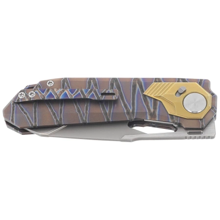 Nóż składany Remette RT-Peregrine Falcon Gray/Brown/Thunder Lightning Titanium, Hand Fine Grinding Pearlescent M390 (RTT1-CX)