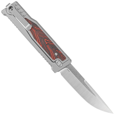Reate EXO-M Gravity Drop Point Knife Bead Blasted Titanium/Damascus Red-Black G10, Satin Elmax