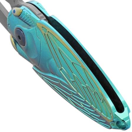Nóż składany Rike Knife RK Cicada-GG Green / Gold Titanium, Bead Blasted M390
