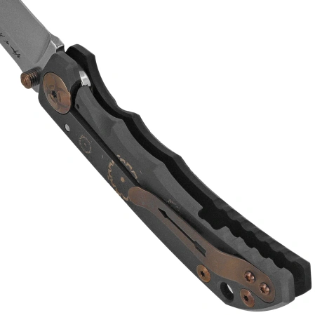 Spartan Blades Harsey Folder ''Plague Doctor'' Black/Gold Titanium, Satin MagnaCut by William W. Harsey (SF5DOCTOR BK)