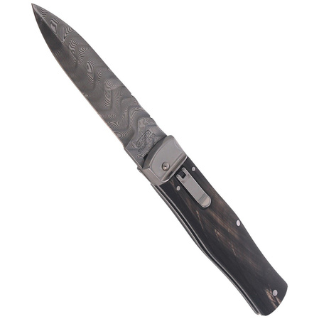 Nóż sprężynowy Mikov Predator Wildcat Buffalo Horn, Damascus PMC27 (241-DR-1/KP)
