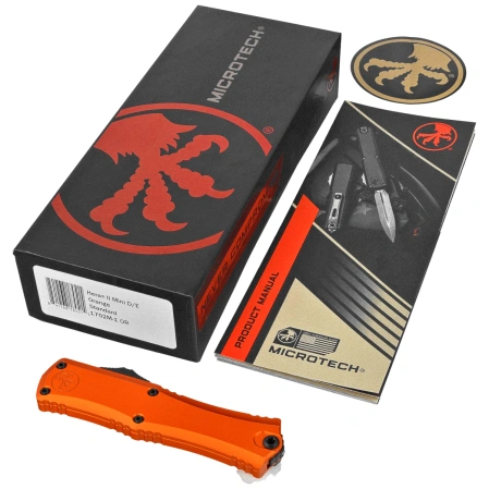 Microtech Hera II Mini D/E OTF Knife Orange Aluminum, Black M390MK by Tony Marfione (1702M-1OR)