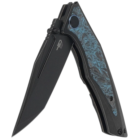 Bestech Togatta Black Titanium/Black-Blue Carbon Fiber Knife, Black Stonewashed M390 by Koens Craft (BT2102H)