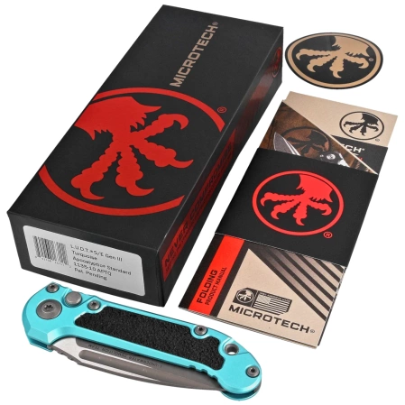 Microtech LUDT Gen III S/E Automatic Knife Turquoise Aluminum, Apocalyptic M390MK by Tony Marfione (1135-10APTQ)
