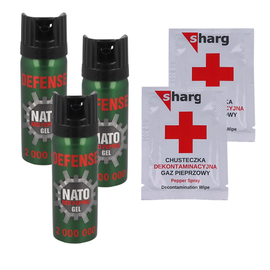Zestaw 3x Gaz pieprzowy Sharg Nato Defence Gel 2mln Cone 50ml + 2x chusteczka dekontaminacyjna (41050-C)