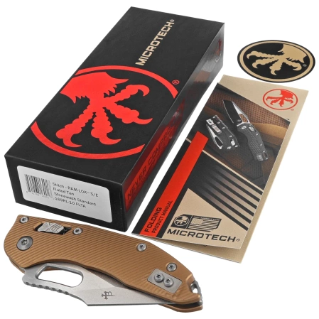 Microtech Stitch Ram-Lok S/E Knife Fluted Tan Aluminum, Stonewashed M390MK by Borka Blades and Tony Marfione (169RL-10FLTA)
