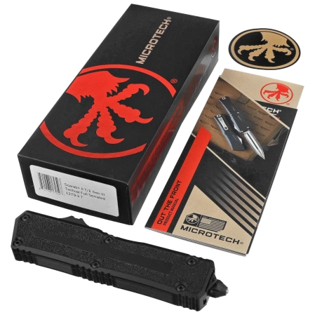 Microtech Scarab II Gen III T/E OTF Knife Black Aluminum, Tactical F/S M390MK by Tony Marfione (1279-3T)