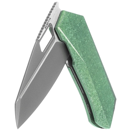 Remette RT-Woodpecker Knife Crystal Green Titanium, Hand Grinding Pearlescent M390 (RTWP-IG)