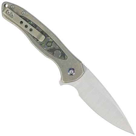 Nóż składany WE Knife Button Lock Kitefin LE No 103/157 Green Titanium/Jungle Wear Fat Carbon, Hand Polished Satin CPM 20CV (WE19002N-2)