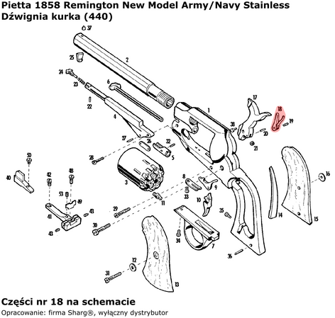 Spring-loaded cocking lever of the Pietta 1858 Remington New Model Army / Navy revolver, 1862 Spiller & Burr (440)