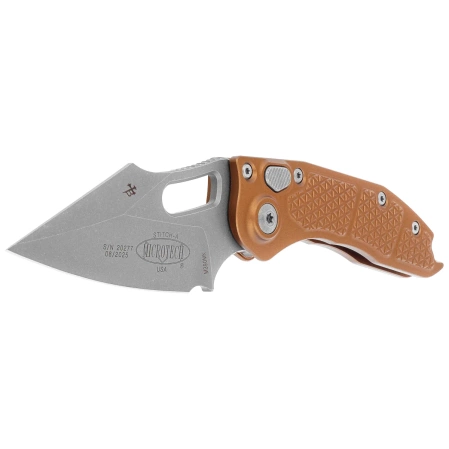 Nóż automatyczny Microtech Stitch-A S/E Tan Aluminium, Apocalyptic M390 by Borka Blades and Tony Marfione (169-10APTA)