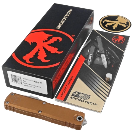 Nóż automatyczny OTF Microtech UTX-85 Gen IV D/E Tan Aluminium, Stonewashed M390MK by Tony Marfione (12324-10TA)