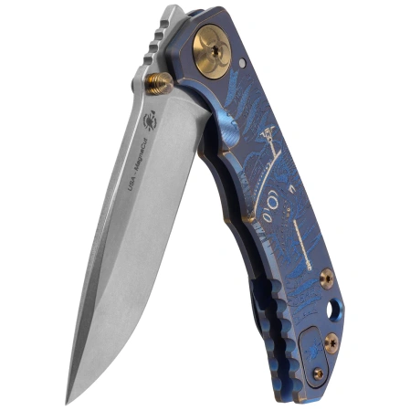 Nóż składany Spartan Blades Harsey Folder ''Plague Doctor'' Blue Titanium, Satin MagnaCut by William W. Harsey (SF5DOCTOR BL)