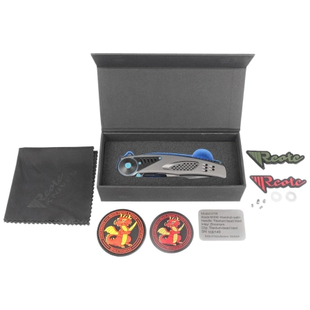 Reate GTR Knife Bead Blasted Titanium/Zirconium Inlay, HW Ti-Blue Clip, Hand Satin M390